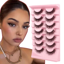 Oreola False Eyelashes Natural Fluffy Wispy Faux Mink Lashes Fluttery Light Fake Eyelashes Super Soft 7 Pairs Pack