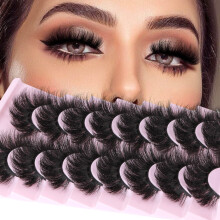 alicrown False Eyelashes Thick 20MM Lashes Fluffy Volume 3D Fake Eyelashes Dramatic Full Long Faux Mink Eye Lashes Pack 8 Pairs Big Curly False Lash,
