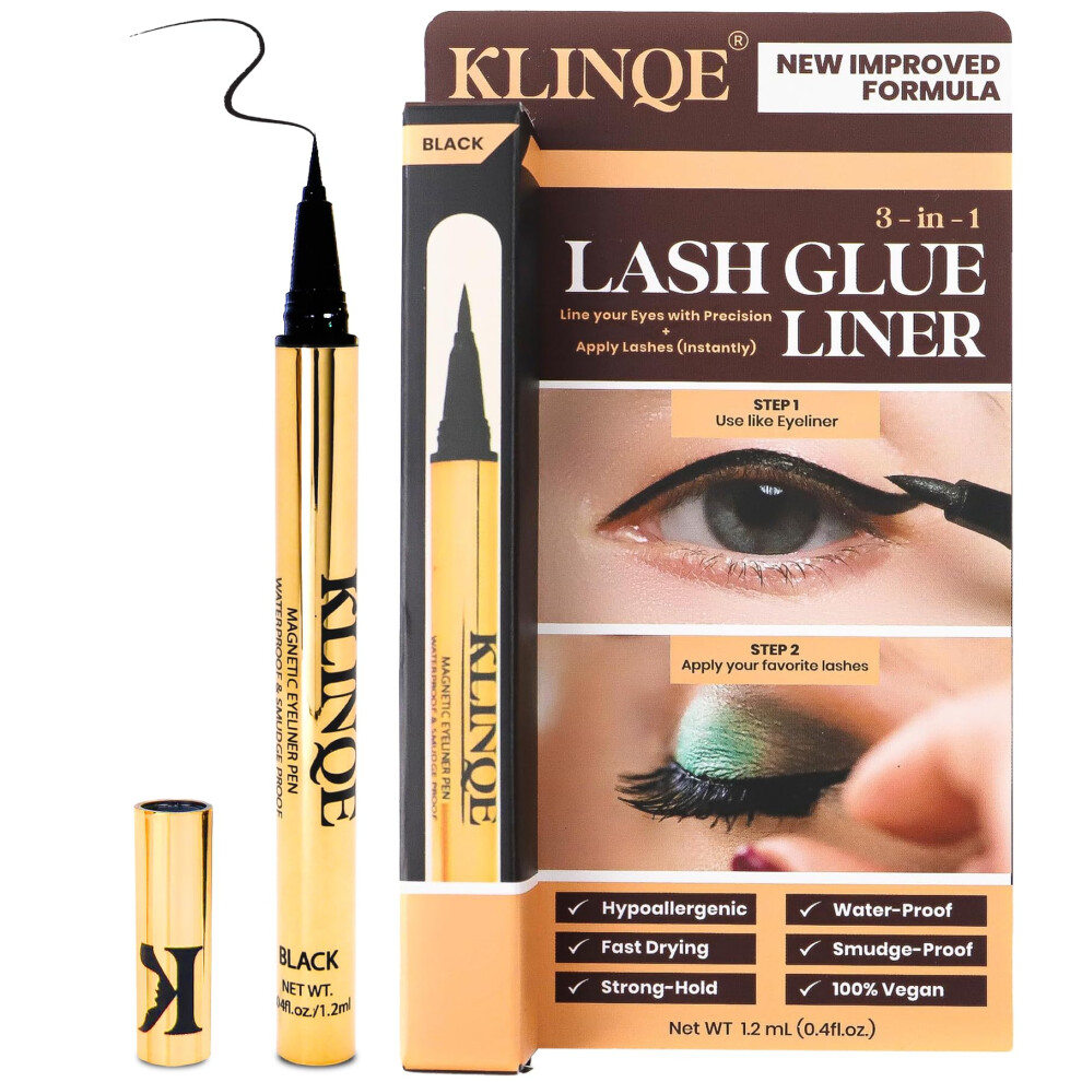 Klinqe Black Eyelash Glue, Strong Magnetic Eyeliner, Latex Free, Waterproof Strip Lash Glue Pen, For Magnetic Eyelashes, Eye Jewelry, Smudge Proof