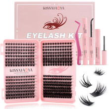 Individual Eyelashes Kit, 392Pcs 4 Styles D Curl Mix9-16mm Soft Natural Cluster Lashes, with Eyelash Glue & Tweezers, DIY Lash Extensions for