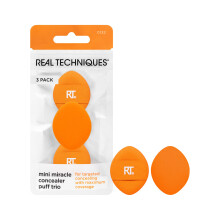 Real Techniques Mini Miracle Concealer Puff Trio, Small Makeup Puff For Liquid and Cream Foundation and Concealer, Targeted Concealing, Travel