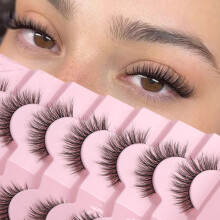 Onlyall Natural Lashes Wispy Strip Eyelashes Natural Looking False Eye Lash Soft Flared Fake Eyelash Fluffy Thin Band Pack 7 Pairs D-K06