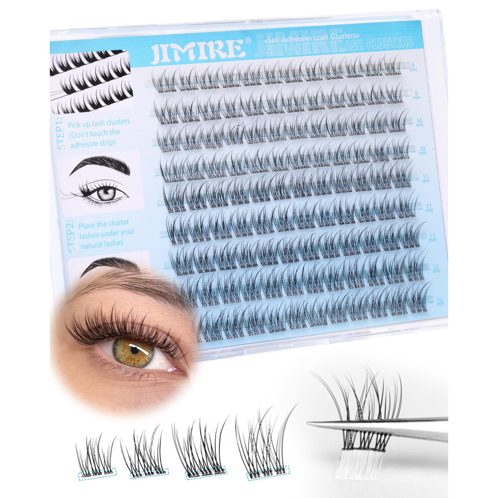 Jimire Self Adhesive Eyelashes Natural Pre Glued Lash Clusters No Glue Needed Press On Lashes Wispy Reusable Self Adhesive Cluster Lashes Eyelash