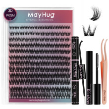 MayHug 3D Wispy Cluster Lashes Kit - Waterproof Lash Clusters 8-18MM C Curl Lashes - 144Pcs Individual Eyelashes Kit with Remover, Bond and Seal