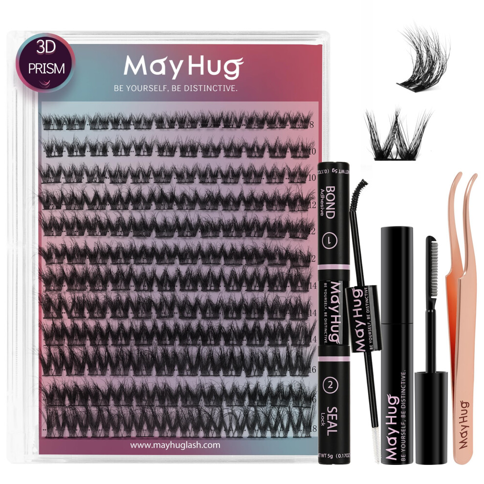Mayhug 3D Wispy Cluster Lashes Kit - Waterproof Lash Clusters 8-18Mm C Curl Lashes - 144Pcs Individual Eyelashes Kit With Remover, Bond And Seal
