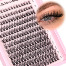Goddvenus Individual Eyelashes Fluffy Cluster Lashes Like Lash Extension in Salon Natural DIY Eyelash Clusters for 5-7 days 9-16mm D Curl Russian