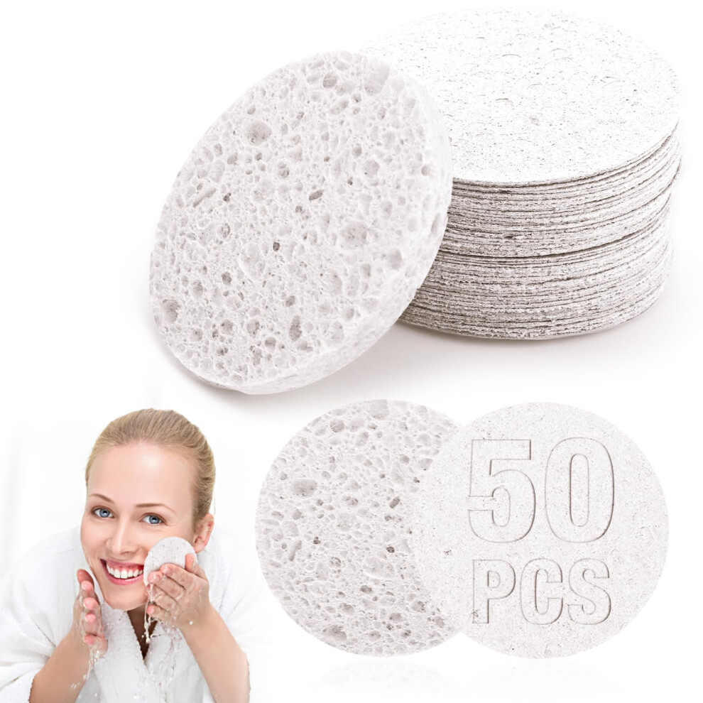 Lusofie 50 Pcs Facial Sponges, Compressed Face Sponges Cleansing Face Sponge 100? Natural Wood Pulp Cotton Face Cleansing Pads For Daily Facial Cleansing