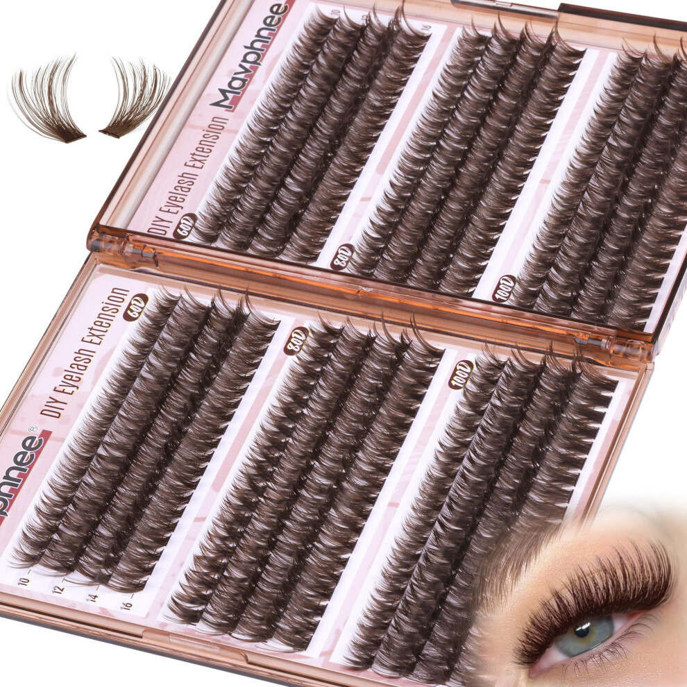 Mavphnee Brown/Dark Lash Extensions D Curl Eyelash Extensions 480Pcs Volume Lash Clusters Cluster Eyelash Extensions Wispy Clusters Individual Lashes