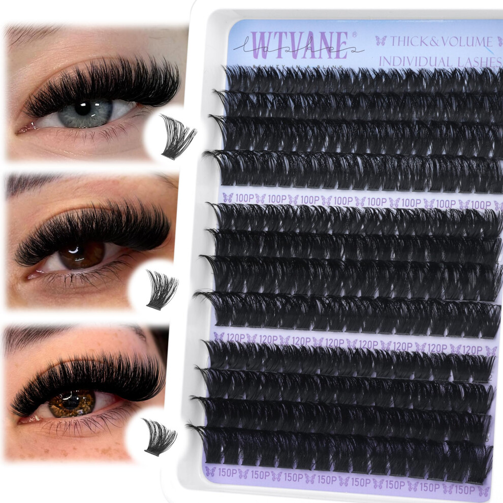Wtvane Thick Cluster Lashes 100D+120D+150D Volume Individual Eyelash Clusters 240Pcs 12-18Mm Cluster Lashes Extensions Wispy False Eyelashes D Curl
