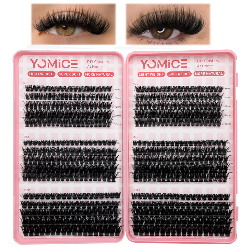 Yomice Lash Clusters Fluffy Individual Eyelashes 60D+80D+100D Diy Lash Extensions Thick Cluster Lashes 8-16Mm Natural Eyelash Clusters Russian D Curl