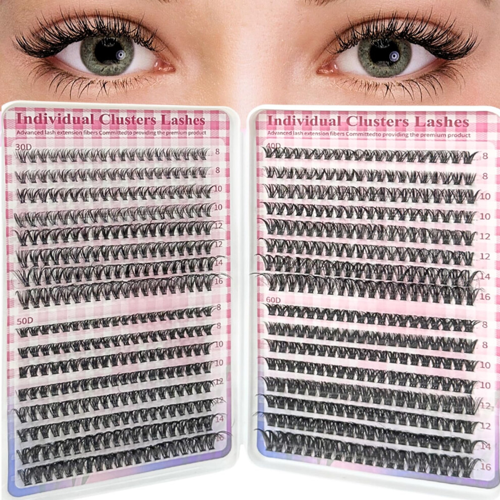 Lufflok 640Pcs Fluffy Individual Eyelashes Kit, Cluster Lashes, Diy Lash Extension Kit Russian D Curl Mixed Trays, Natural Lash Clusters Lashes