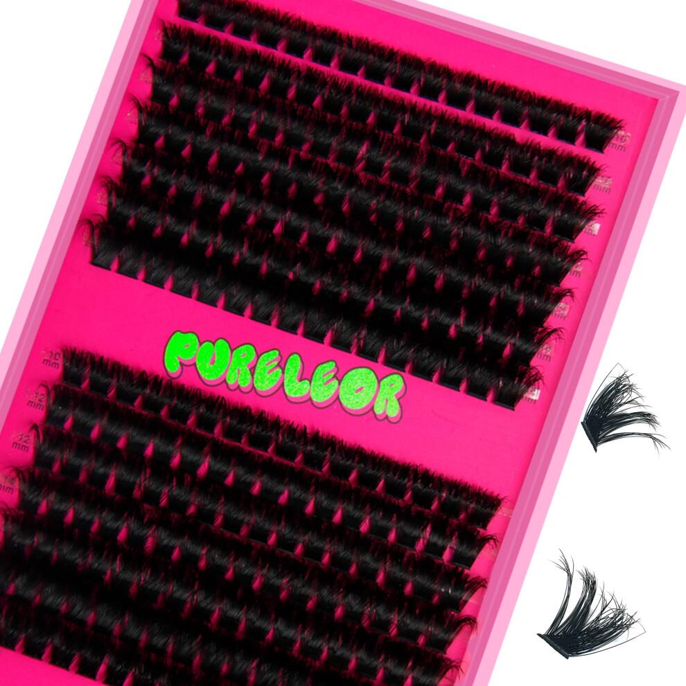 Pureleor Cluster Lashes 100D Curl 10-16Mm Mixed Diy Lash Clusters Individual Mega Cat Eyelash Extensions Look Soft Fluffy