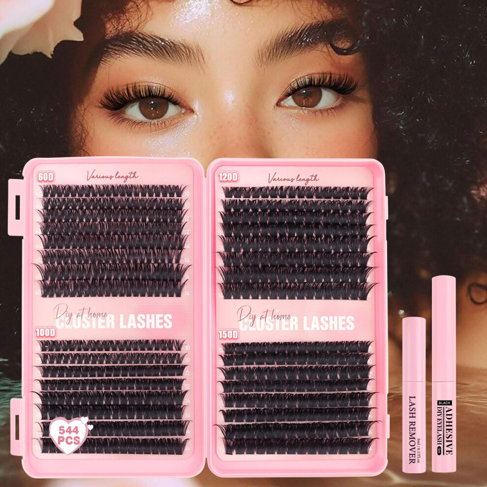 Parriparri Individual Eyelashes Kit 544Pcs Cluster Lashes Book With Eyelash Glue & Remover D Curl Thick False Lash Clusters For Diy At