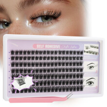Kiusatig Pre Glued Cluster Lashes 133 Pcs, Self Adhesive Eyelashes Individual Kit with Tweezer, No Glue Needed 10-16mm Press-On Eye Lashes Wispy