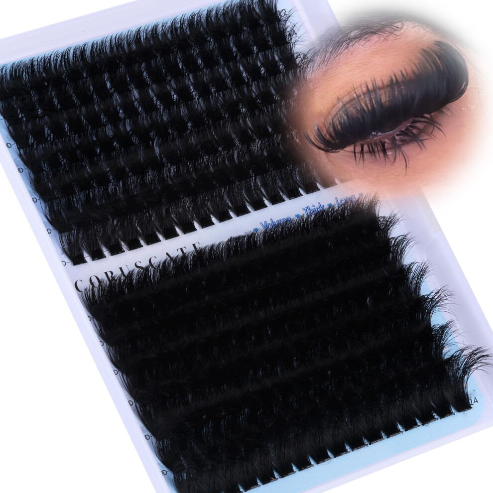 Coruscate Individual Eyelashes 160D+260D Cluster Lashes 12-24Mm Long Lash Extension Thick Mega Lashes Individual Cluster Volume Strip Tatti Lashes Dramatic Full