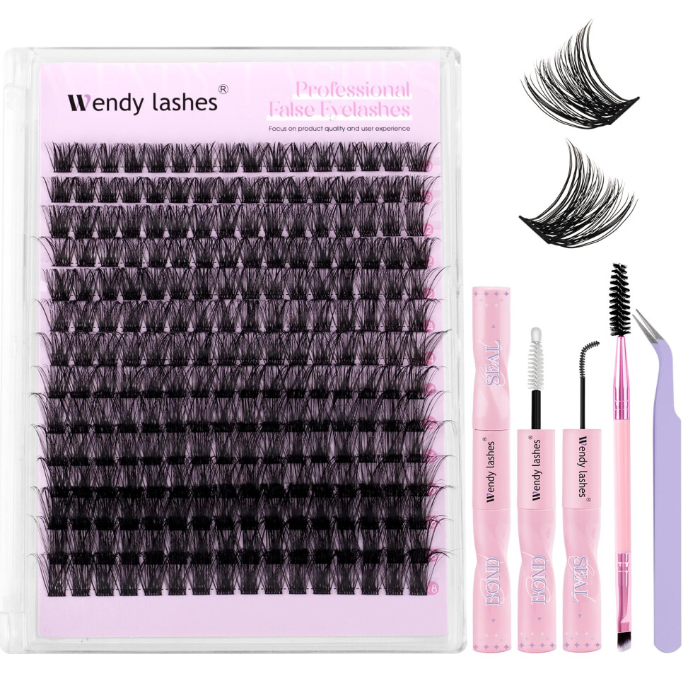 Wendy Lashes Lash Clusters Kit Natural Eyelashes Individual D-Curl Soft Cluster Lashes C3 10-18Mm Mixed Russian Diy Lash Extension Kit With Lash Bond And