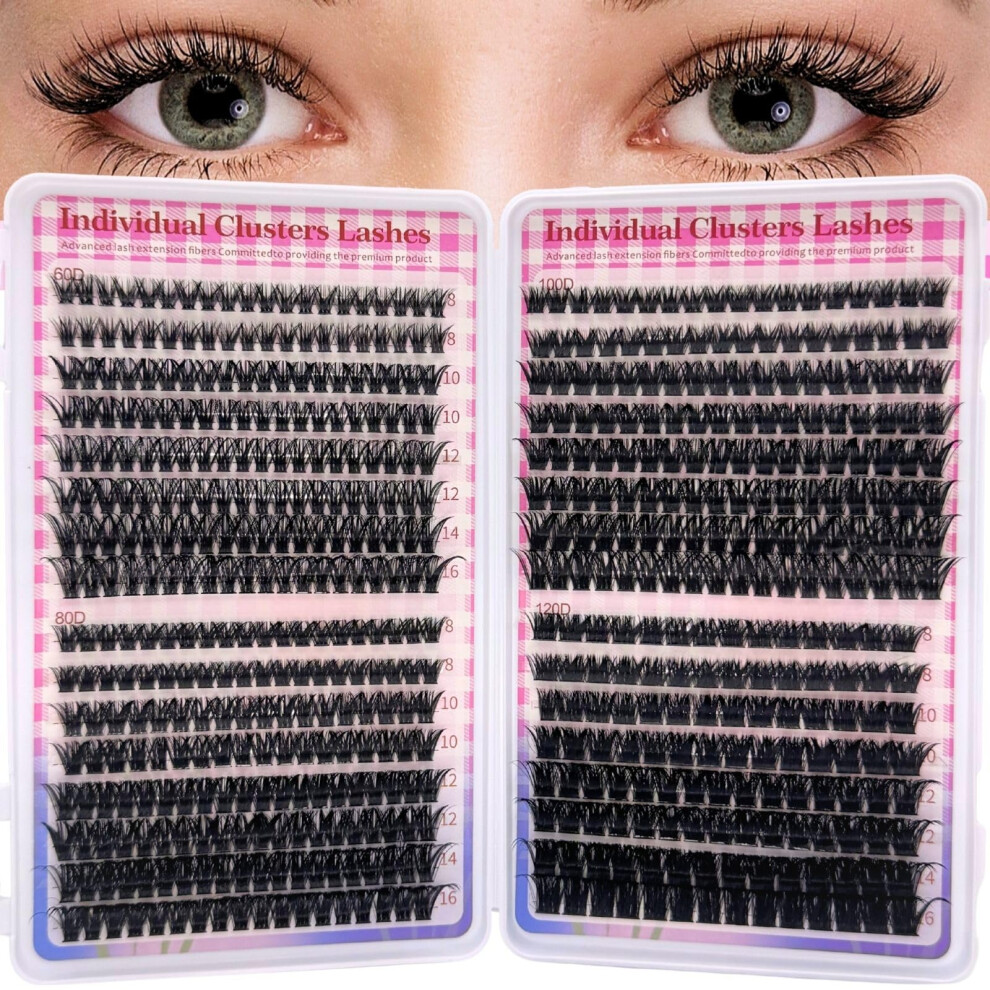 Lufflok 640Pcs Fluffy Individual Eyelashes Kit, Cluster Lashes, Diy Lash Extension Kit Russian D Curl Mixed Trays, Natural Lash Clusters Lashes
