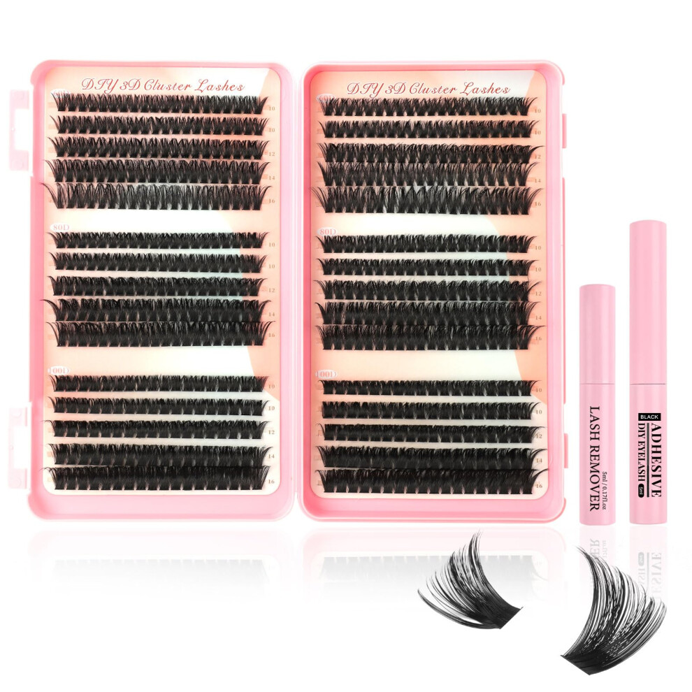 Silkiwinki Cluster Lashes Kit 580Pcs Individual Eyelashes 10-16Mm Natural Lashes With Lash Glue & Remover Lash Book Kit(60D+80D+100D)