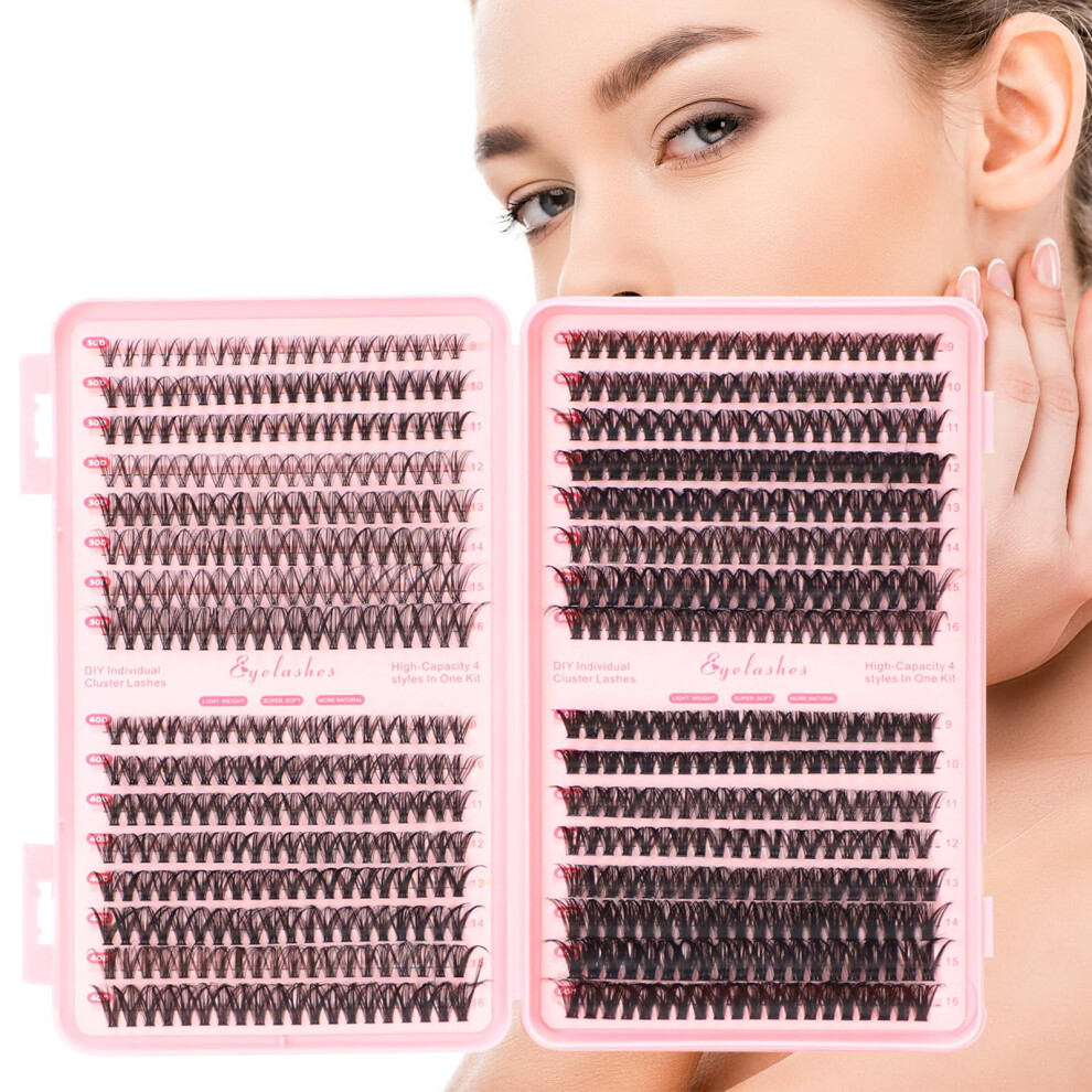 Doineufl Cluster Lashes 640Pcs With 30D 40D 50D 60D, Lash Clusters In D Curl 9-16Mm, Eyelash Clusters For Natural Look Diy At Home, Individual Eyelashes Soft
