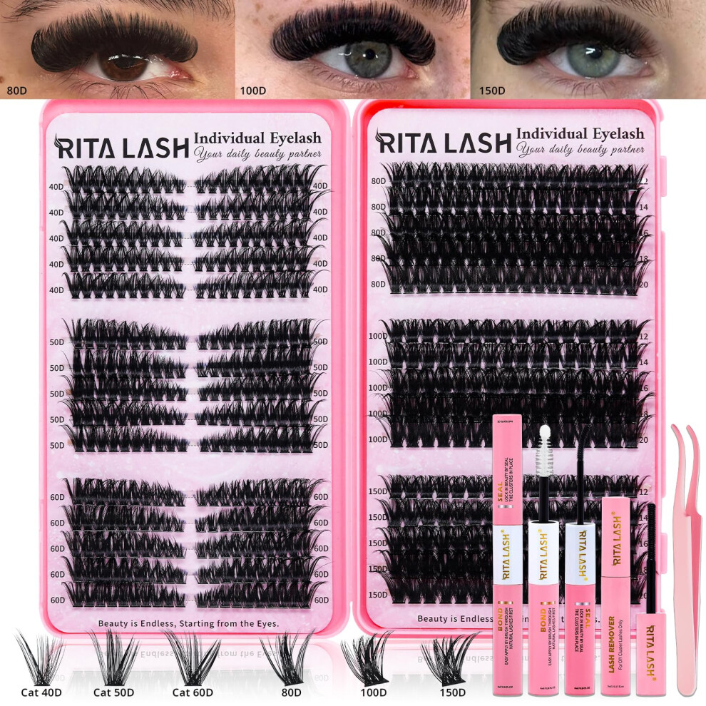 Ritalash Lash Extension Kit Cluster Lashes Kit Cat Eye Lashes Fluffy Lash Clusters Eyelash Extensions Diy Lash Extension With Lash Bond And