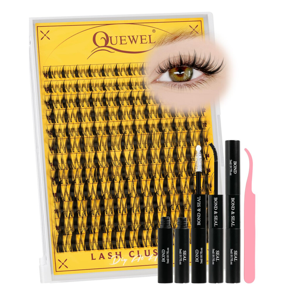 Quewel Manga-Lashes-Cluster-Kit, 144Pcs Wispy Cluster Lashes With Lash Bond And Seal, C Curve Anime Individual Eyelashes Natural Look With Thin Band