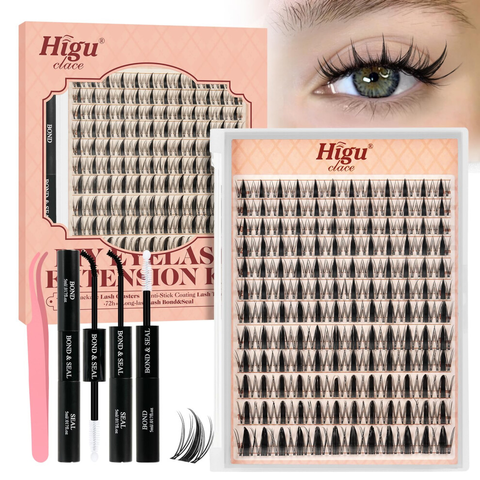Higu Clace Manga-Cluster-Lashes Kit D Curl, Natural Lash Clusters Kit 10-18Mm, Eyelashes-Individual Kit With Bond And Seal And Tweezers, Diy Eyelash