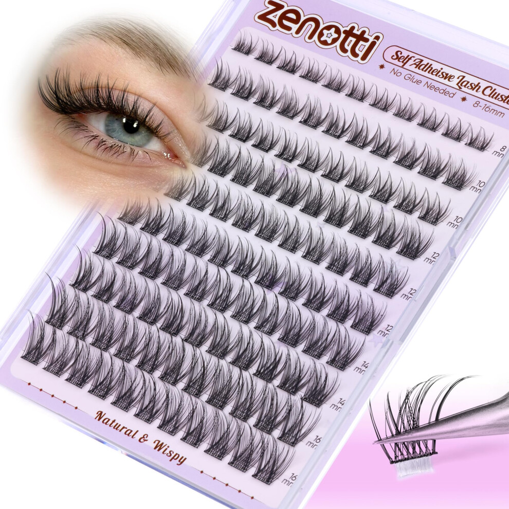 Zenotti Self Adhesive Eyelash Clusters Natural Self Adhesive Lashes Cluster No Glue Eyelashes Press On Lashes Pre Glued Wispy Cluster Eyelash Extensions