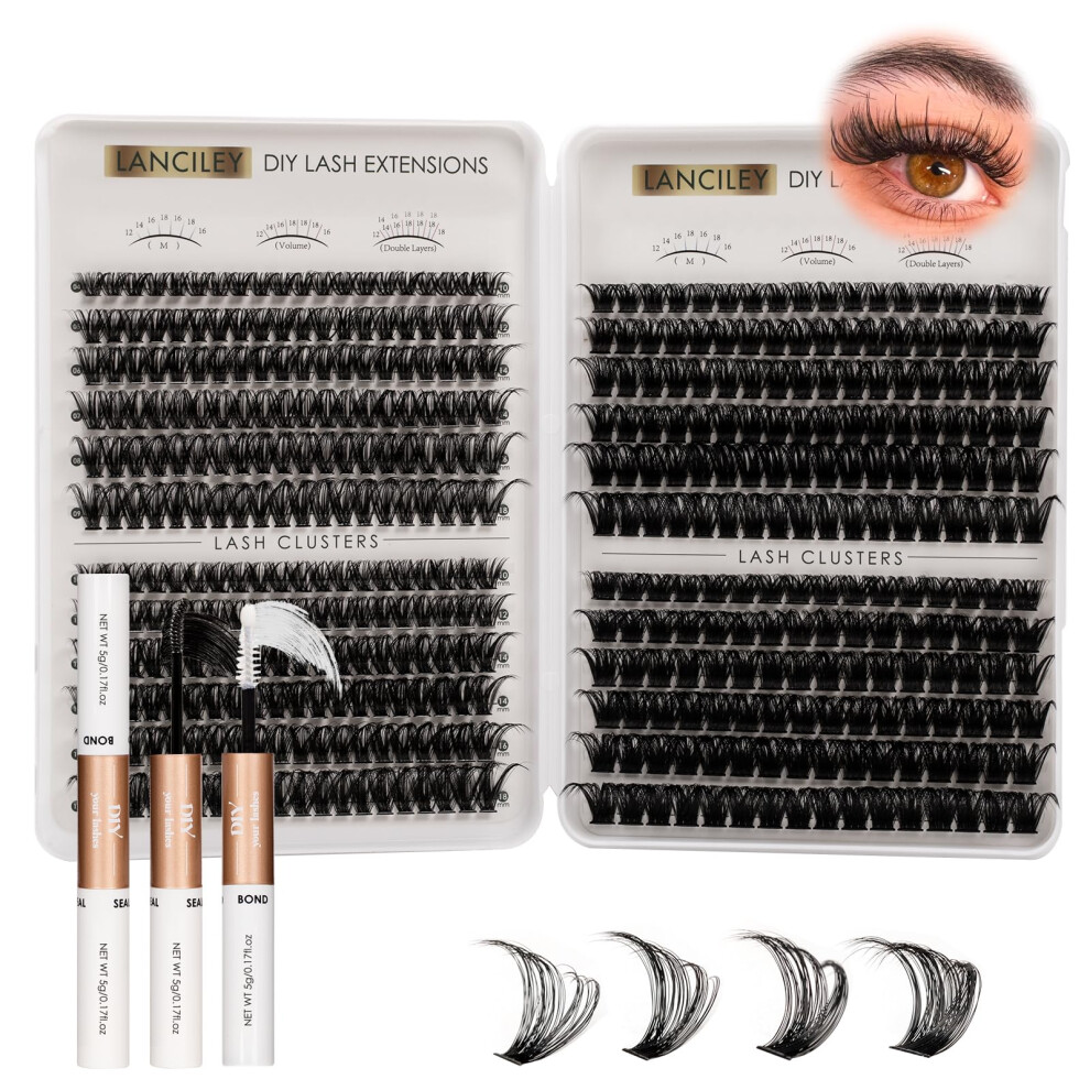 Lanciley Cluster Lashes 60D/80D/100D/150D 10-18Mm Individual Eyelashes Kit Natural Lash Clusters Thick Eyelash Clusters Fake Lashes Diy Lash