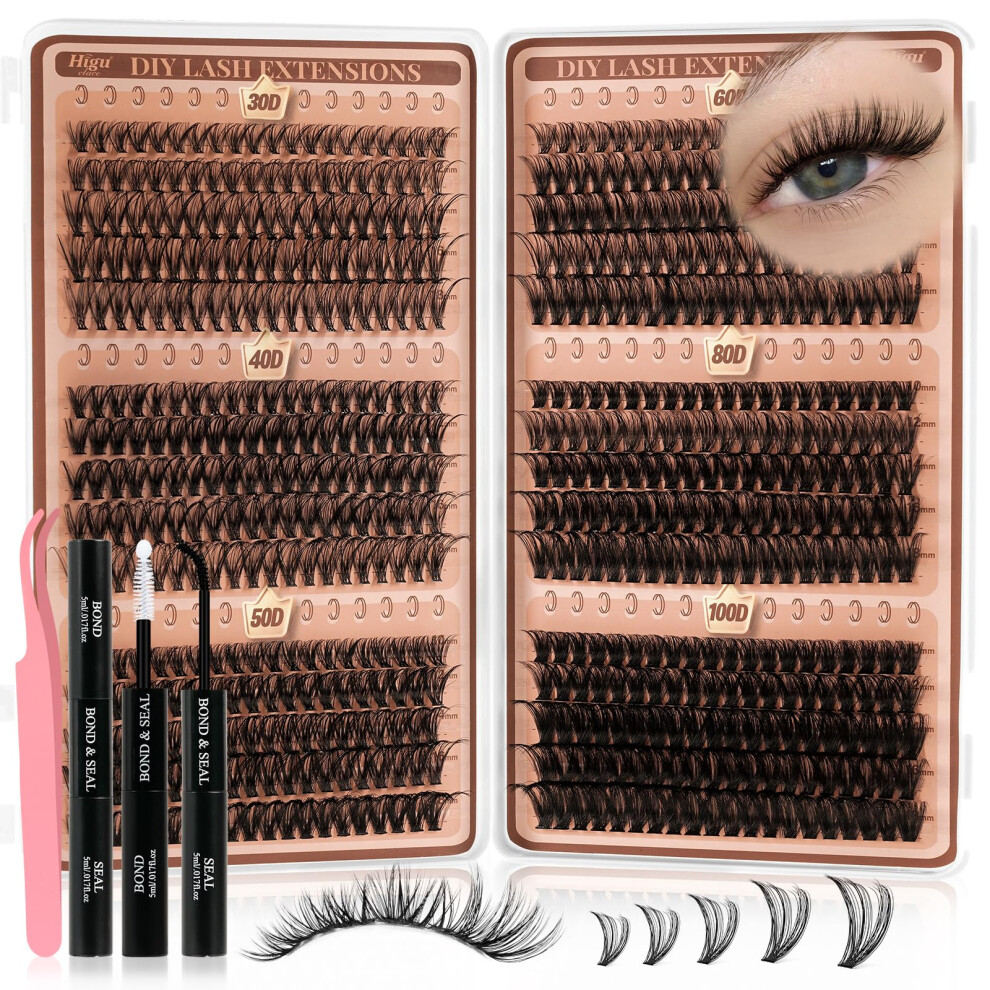 Higu Clace Cluster-Lashes Kit 30D+40D+50D+60D+80D+100D Lash-Extension Kit 560Pcs, Lash-Clusters Kit Mix 10-18Mm, Eyelashes-Individual Kit With Lash