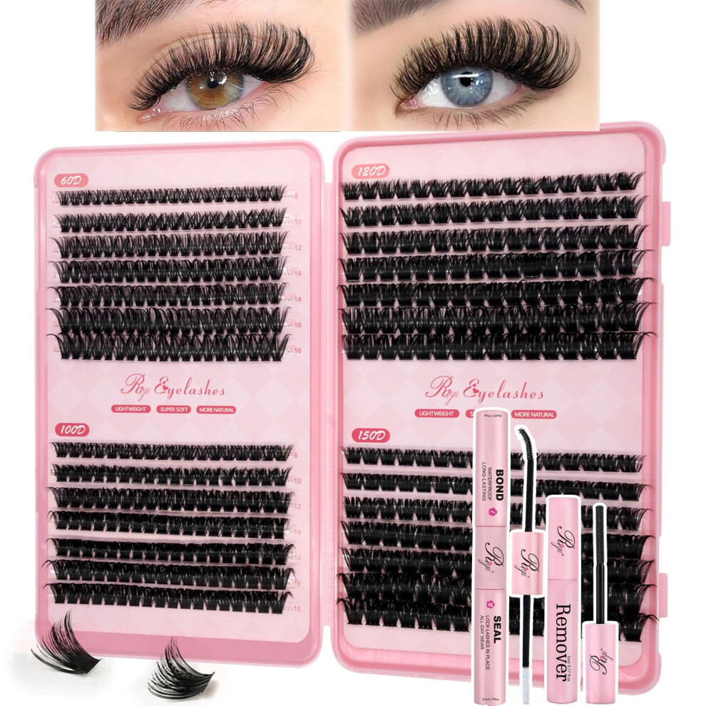 Riya Individual Eyelashes Kit 540Pcs Lash Clusters With Glue And Remover Volume Clusters Lashes Book Kit 8-16Mm D Curl Eyelash Extensions For Diy At