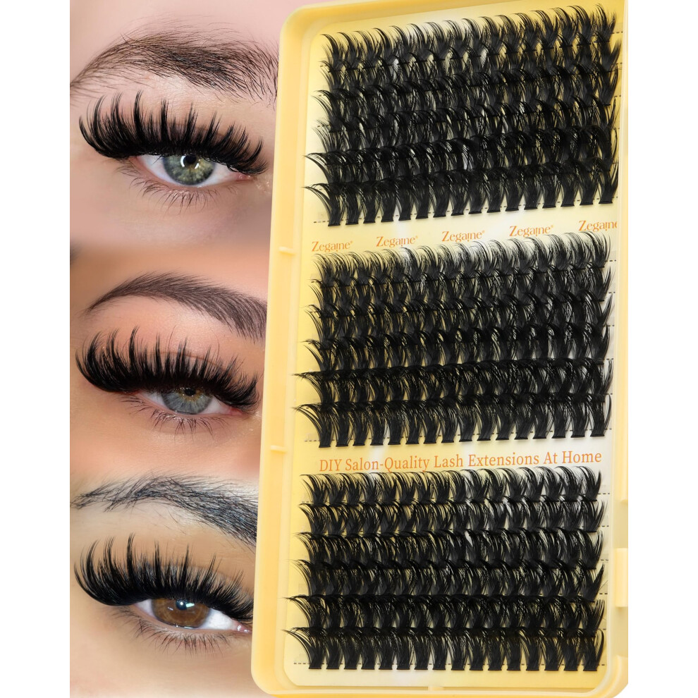 Zegaine Cluster Lashes Fluffy Individual Eyelashes With Spikes 160D Lashes Individual Cluster 288Pcs Long Thick Eyelash Clusters D Curl Fluffy Lashes