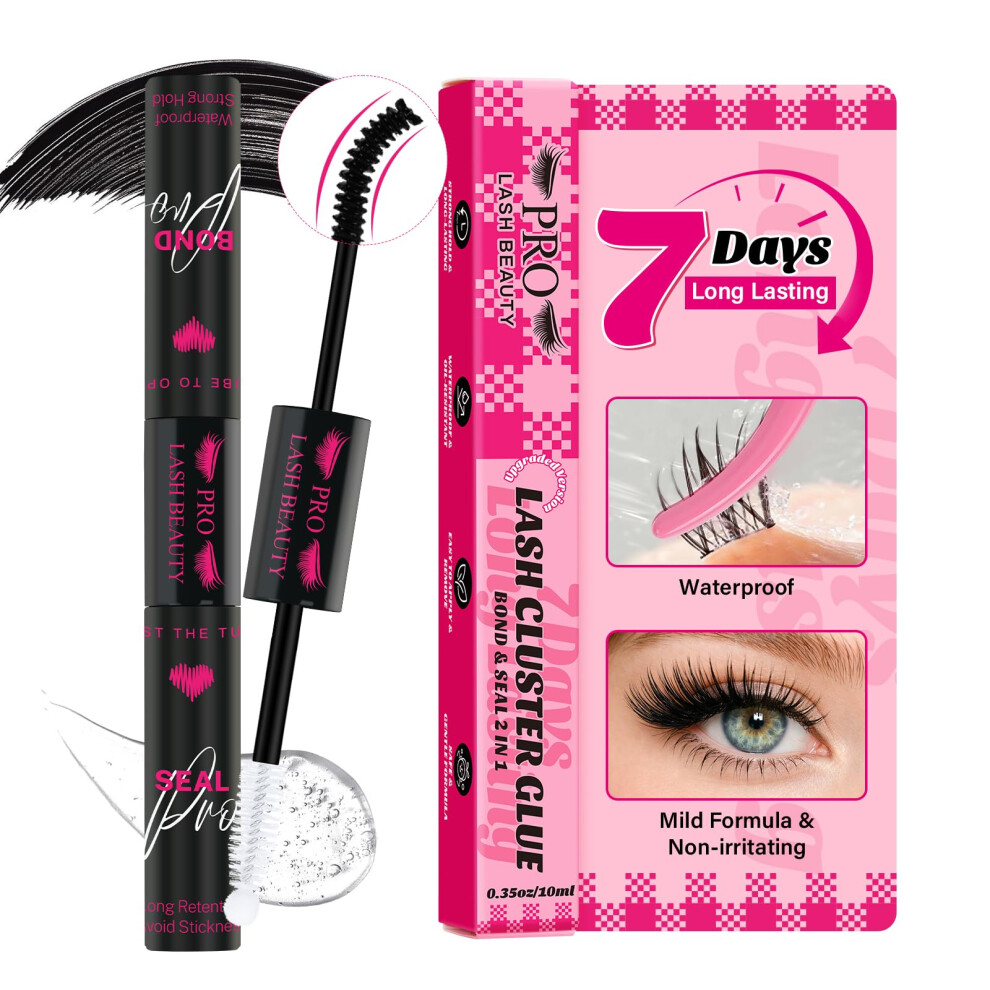 Pro Lashbeauty 2-In-1 Bond And Seal Lash Glue For Individual Cluster Strong Hold,Latex Free Lash Bond And Seal Diy Use Eyelash Glue,Waterproof,