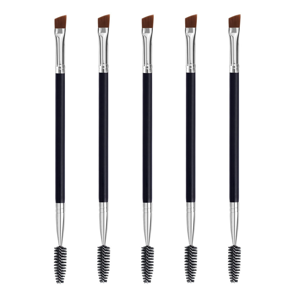 Lookseven Duo Eyebrow Brush Set - Angled Brush, Spoolie, Eyelash Comb (5 Pcs)