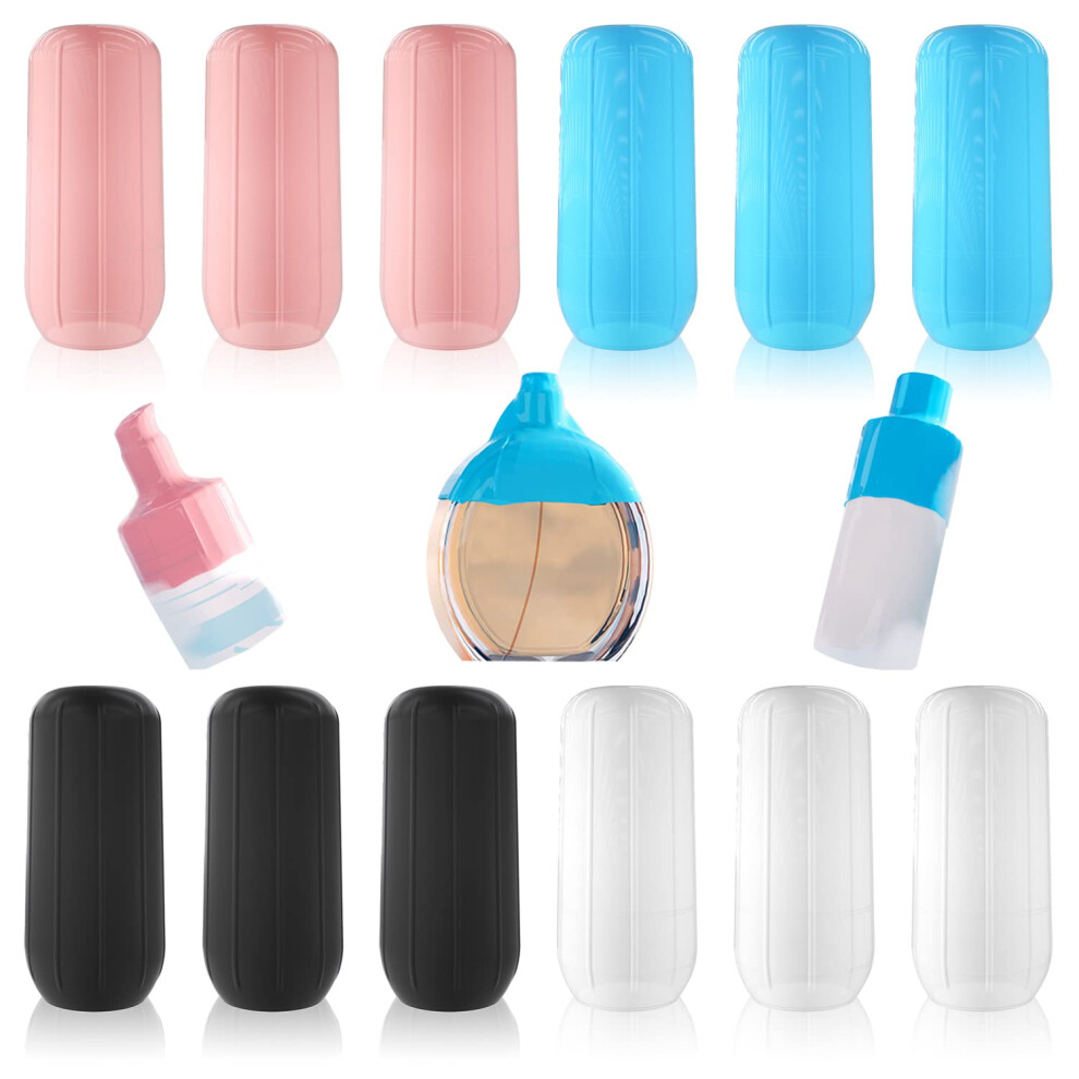 Maehsab Black/White/Blue 12 Pcs Elastic Silicone Sleeves For Leak Proofing Travel Containers, Reusable Bottle Covers For Toiletries, Shampoo Bottles