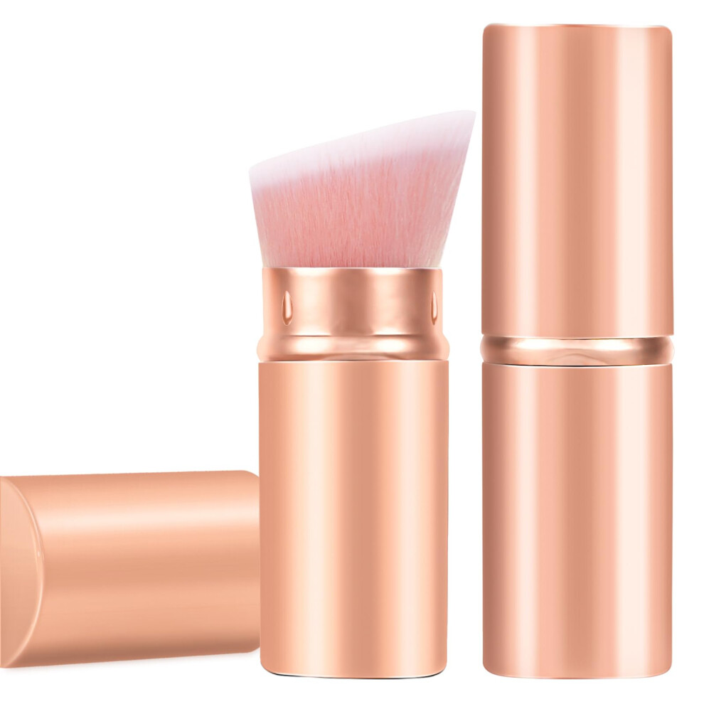 Falliny Retractable Foundation Makeup Brushes, Travel Angled Kabuki Powder Brush Liquid Foundation Sunscreen Brush With Cover For Blending Liquid,