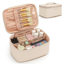 Travel Makeup Bag, Portable Cosmetic Bag with Makeup Brush Organiser Large Capacity Make up Case Water-Resistant Toiletry Bag for Women Travel