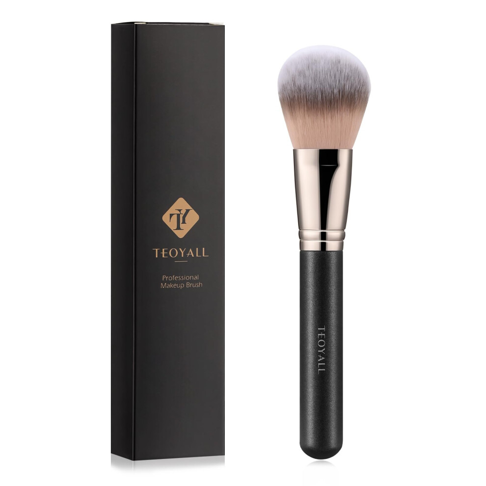 Teoyall Black/Silver Powder Setting Brush, Ultra Plush Synthetic Bristles, Wood Handle, Ferrule, Kabuki Brush, For Setting Powder, Foundation