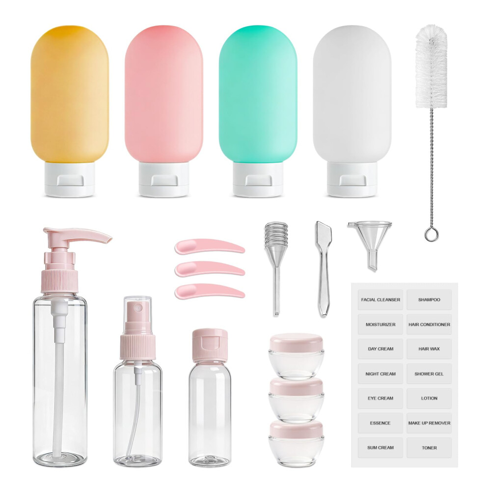 Ojussa 18 Pack Travel Bottle Set For Toiletries Travel Containers Leakproof Refillable Squeezable Travel Accessories For Skincare Lotion Shampoo