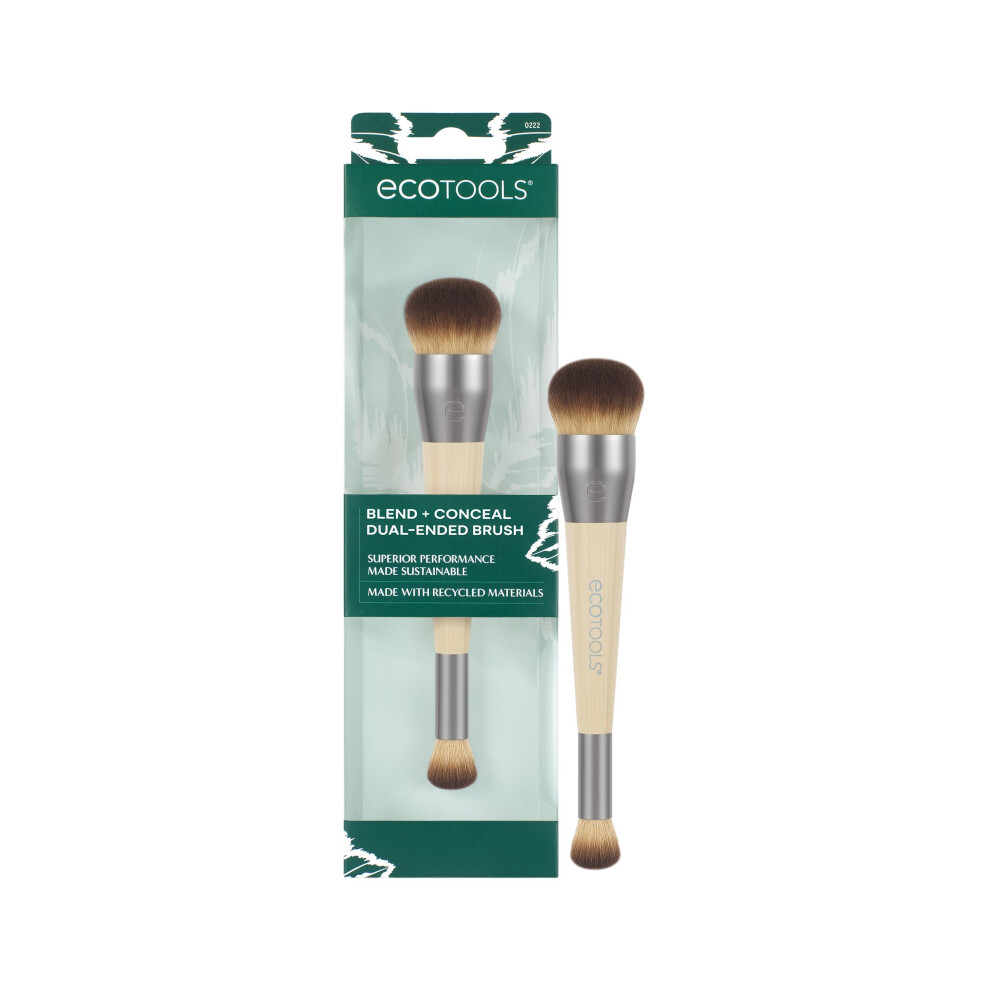Ecotools Cream Blend + Conceal Dual-Ended Makeup Brush, Foundation & Concealer Brush For Liquid & Synthetic Bristles, Vegan & Cruelty-Free, Travel &