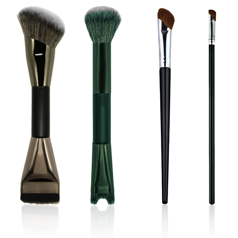 Hingtai Cream 4Pcs Nose Contour Brush Set, Angled Makeup Brushes For Highlighting, Sculpting - Synthetic Fiber For Foundation, & Powder Makeup Application