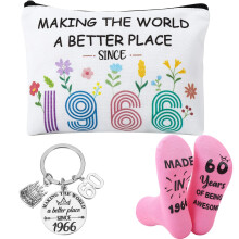 ViEinkaufen 60th Birthday Gifts for Women 1966 Birthday Makeup Bag and 60 Years Socks,Inspirational Keyring Gift for Her Thank You Present for Mum