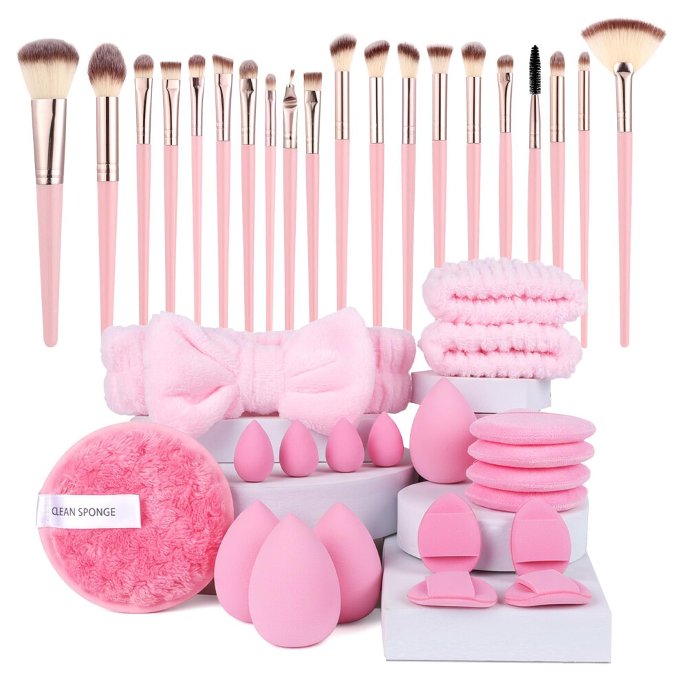 Vicloon Makeup Brushes, 40Pcs Professional Makeup Brushes Set, Premium Synthetic Foundation Face Powder Concealers Eyeshadow Blush, Comfortable-Pink