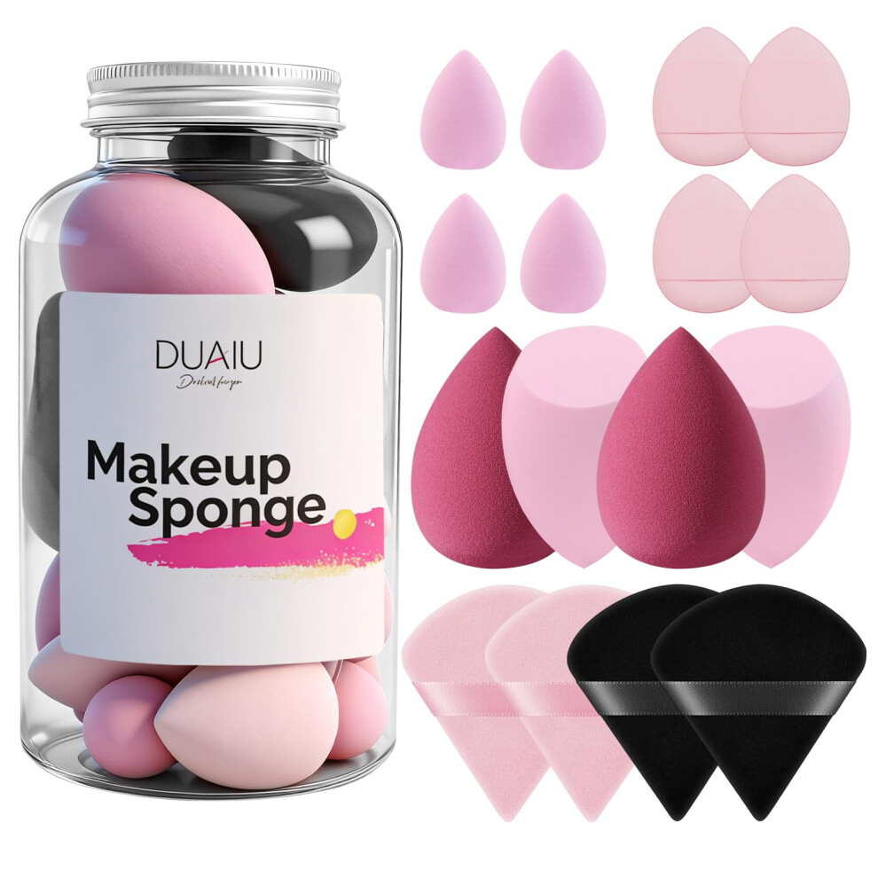 Duaiu Cream 16 Pcs Makeup Sponges Set, Beauty Blenders & Powder Puffs For Foundation, Powder, Face Makeup Sponge Kit With Blender, Triangle Puff And