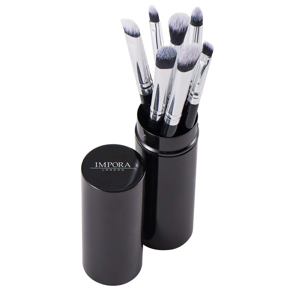 Impora London Eye Makeup Brush Set By Includes - Eyeshadow, Blending, Pencil & Eyeliner Brushes [7 + Metal Case]. Perfect For Travel