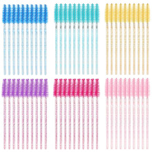 SWKJ 60 PCS Disposable Eyelash Brushes, Spoolies Eyebrow, Mascara Wands Applicator Lash Brushes Castor Oil Brush Cosmetic Makeup Tools(Crystal Mixed