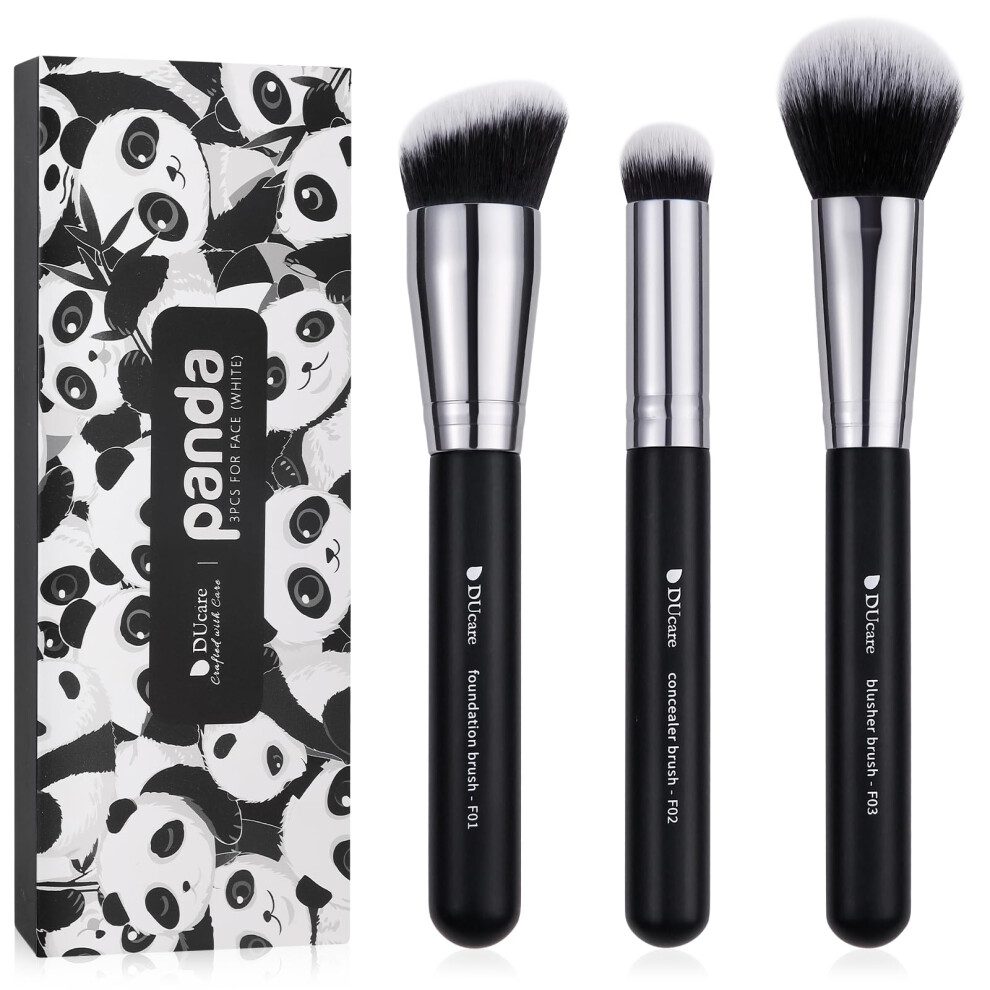 Ducare 3Pcs Face Base Makeup Brush Kit - For Foundation, Concealer, Blusher Powder, Works With Liquid, Cream & Powder Products, 100% Vegan Soft Dense