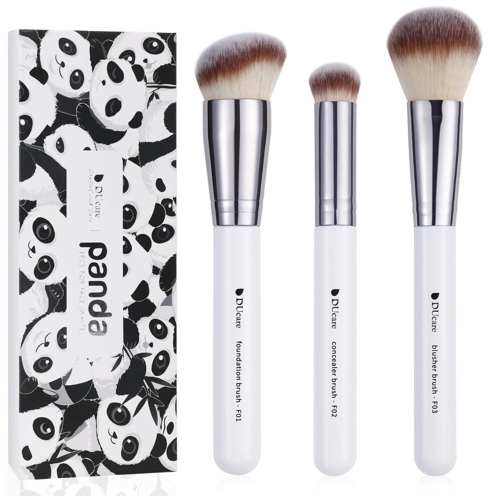Ducare 3Pcs Face Base Makeup Brush Kit - For Foundation, Concealer, Blusher Powder, Works With Liquid, Cream & Powder Products, 100% Vegan Soft Dense