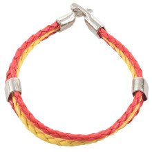 Bracelet Jewelry Alloy Leather Flag Spain for Men and Women - Width 1.4 cm - Length 21.5 cm Yellow Red