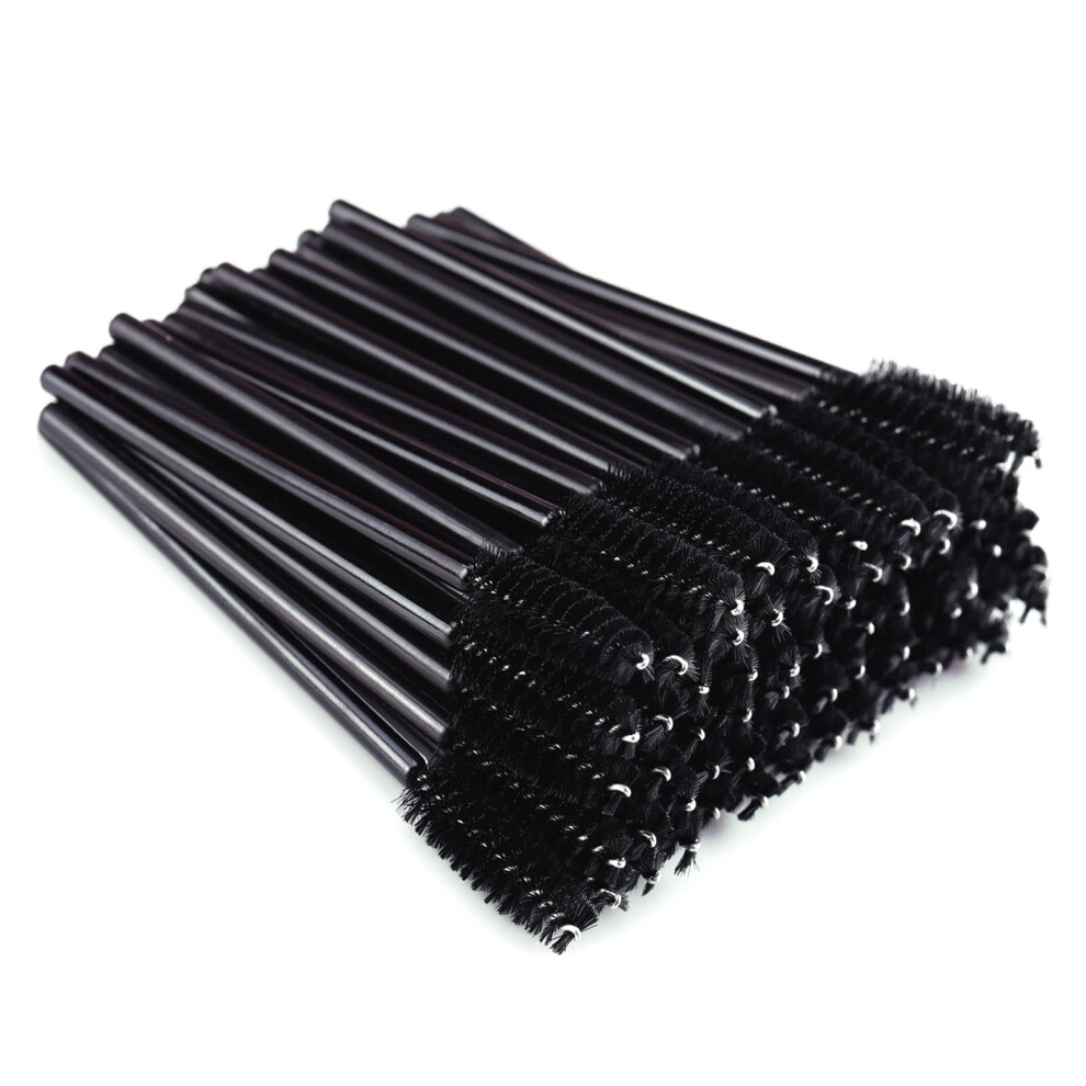 Msq Black 50 Disposable Eyelash Brushes Disposable Mascara Wands Eyebrow Spoolie Brushes Applicator Cosmetic Makeup Tools (Black)