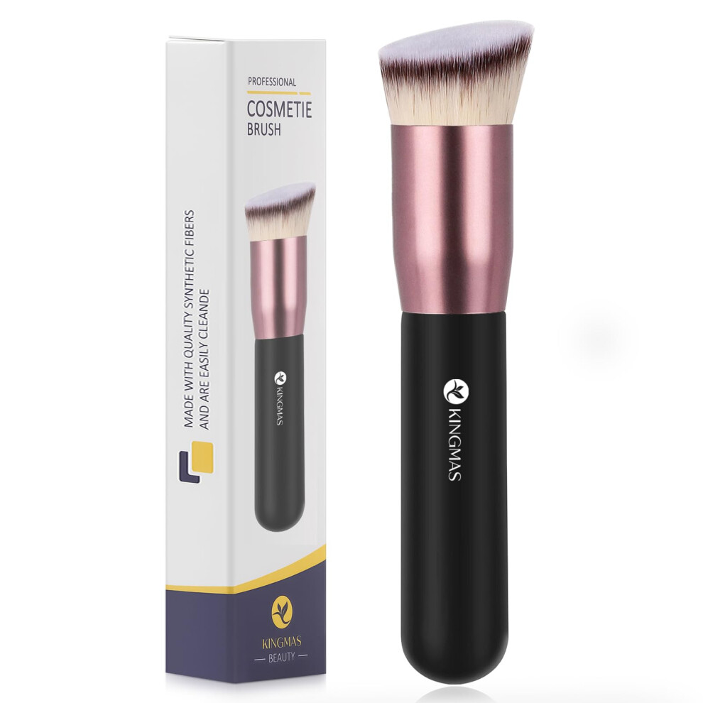 Kingmas Cream Angled Top Foundation Brush, Premium Kabuki Makeup Brush For Liquid, Blending, Powder,Blush Buffing Stippling Face Makeup Tools